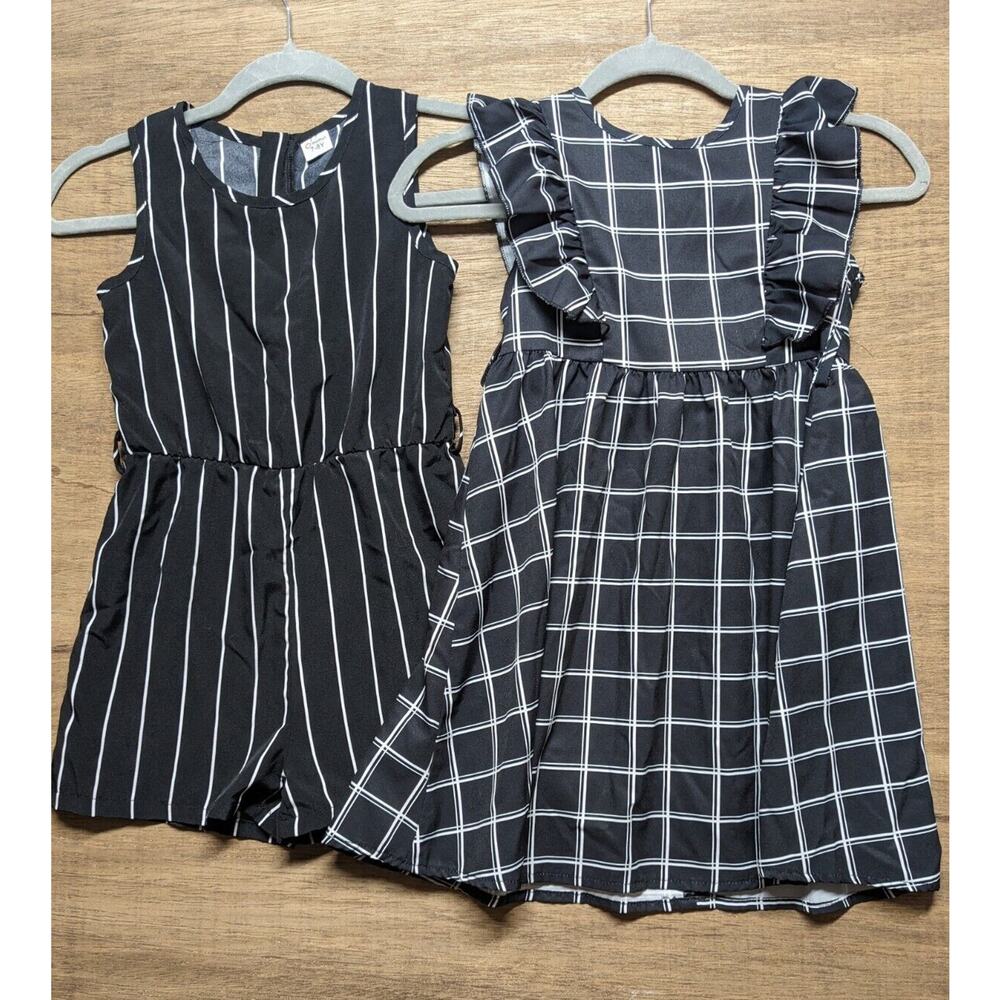 Girls Size 7/8 Sleeveless Black White Romper and Dress Set of 2 No Belts Summer